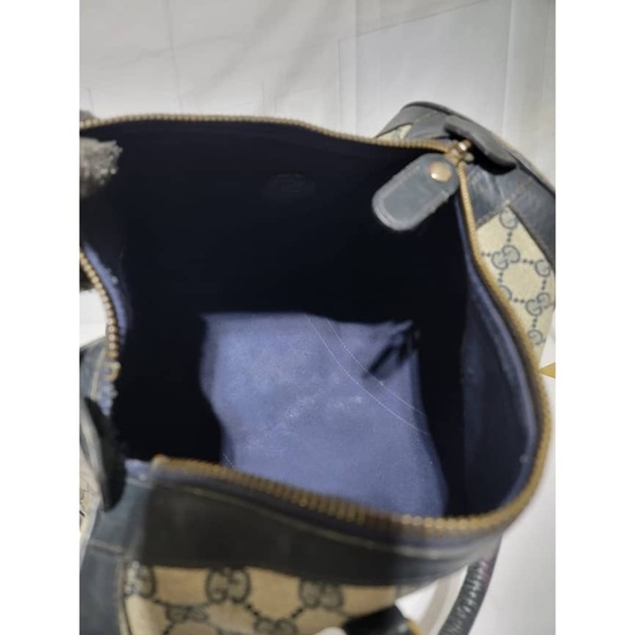Authentic Gucci Vintage Canvas Gg Pattern Boston Bag Navy Blue/Beige - Picture 11 of 12